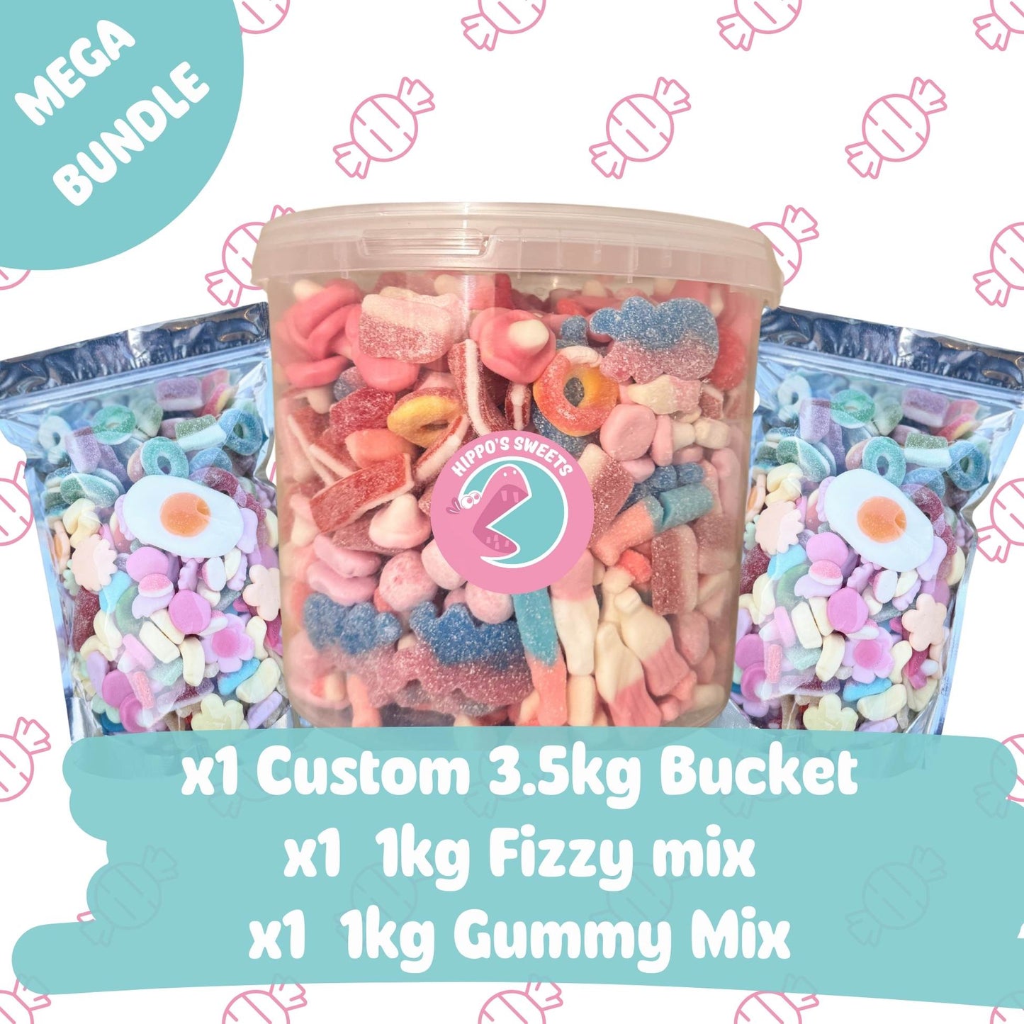 Pick & Mix Bundle – 1kg Custom Bag + 500g Fizzy Mix + 500g Gummy Mix! (Copy) Hippo's Sweets