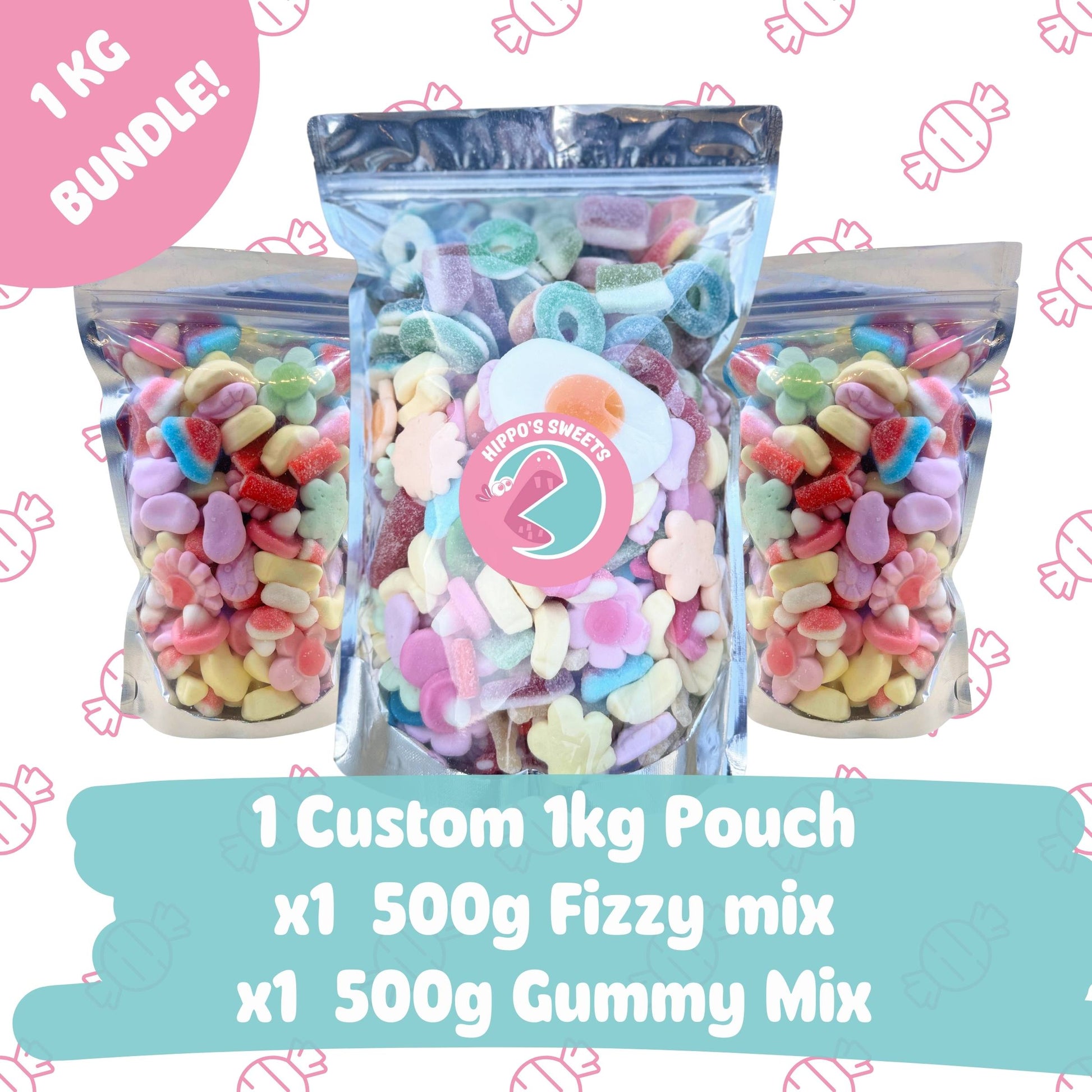 Pick & Mix Bundle – 1kg Custom Bag + 500g Fizzy Mix + 500g Gummy Mix! Hippo's Sweets